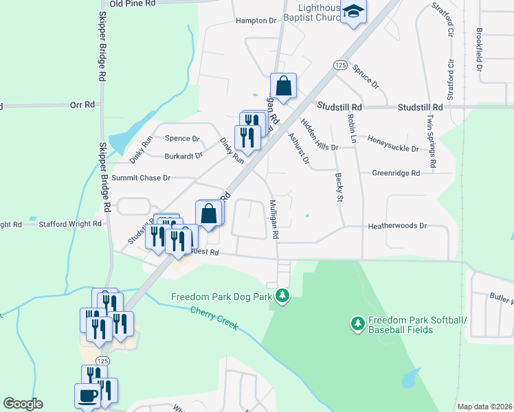 map of restaurants, bars, coffee shops, grocery stores, and more near 4151 Hamilton Circle in Valdosta