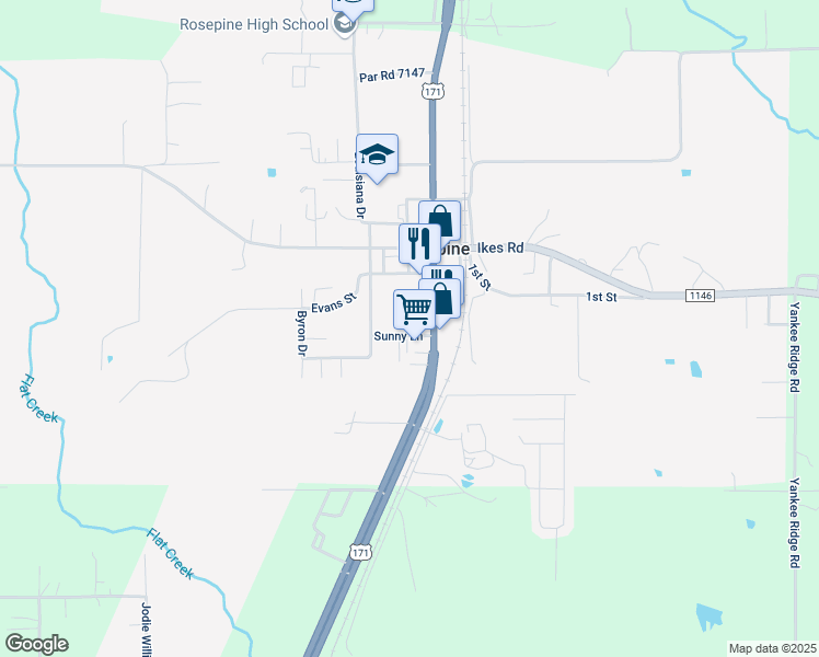 map of restaurants, bars, coffee shops, grocery stores, and more near 132 Par Road 7137 in DeRidder