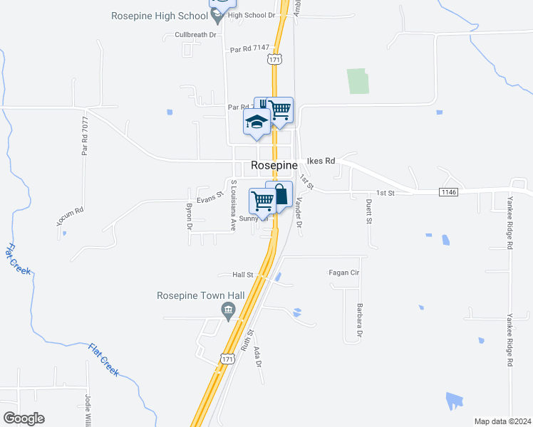 map of restaurants, bars, coffee shops, grocery stores, and more near 6768 Par Road 7137 in DeRidder