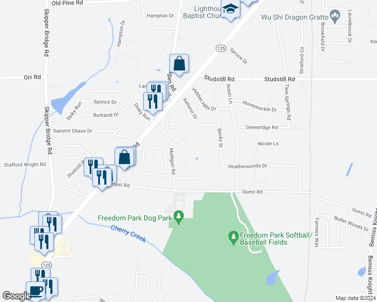 map of restaurants, bars, coffee shops, grocery stores, and more near 3919 Lillian Guest Circle in Valdosta