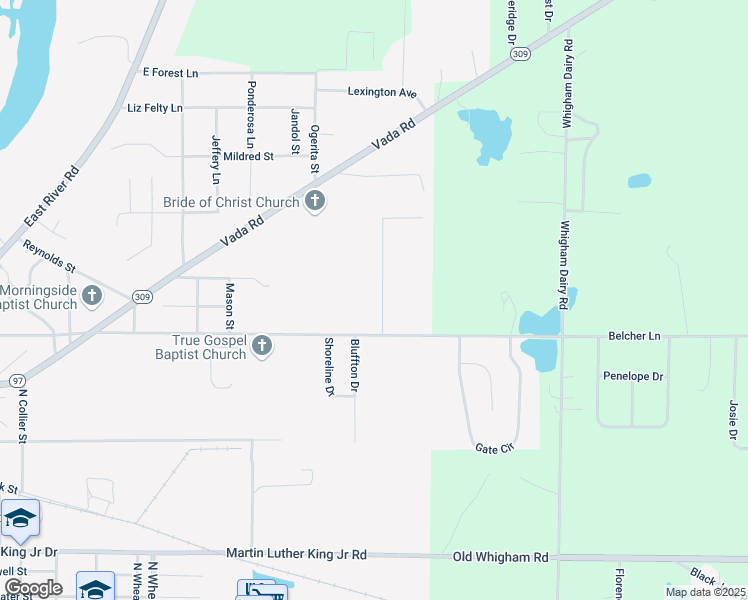 map of restaurants, bars, coffee shops, grocery stores, and more near 1111 Meridian Drive in Bainbridge
