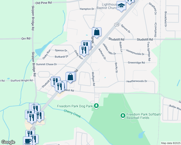 map of restaurants, bars, coffee shops, grocery stores, and more near 4167 Hamilton Circle in Valdosta