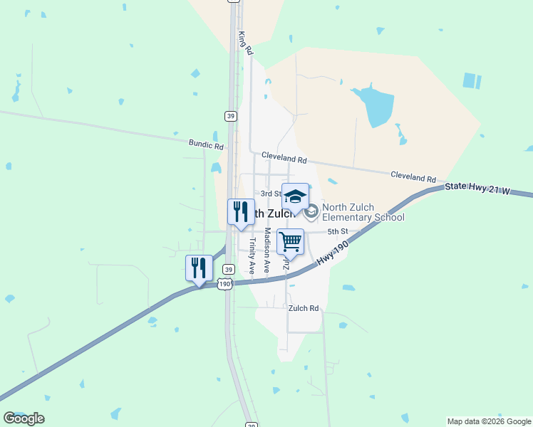 map of restaurants, bars, coffee shops, grocery stores, and more near in North Zulch