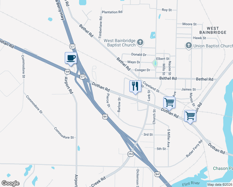 map of restaurants, bars, coffee shops, grocery stores, and more near 1650-1756 State Route 1 Bus in Bainbridge