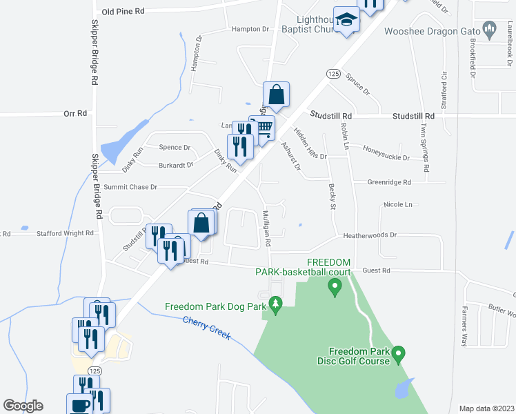 map of restaurants, bars, coffee shops, grocery stores, and more near 4165 Hamilton Circle in Valdosta