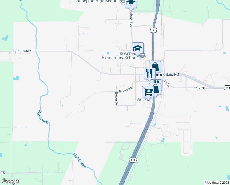 map of restaurants, bars, coffee shops, grocery stores, and more near 1702 Byron Bolton Lane in DeRidder