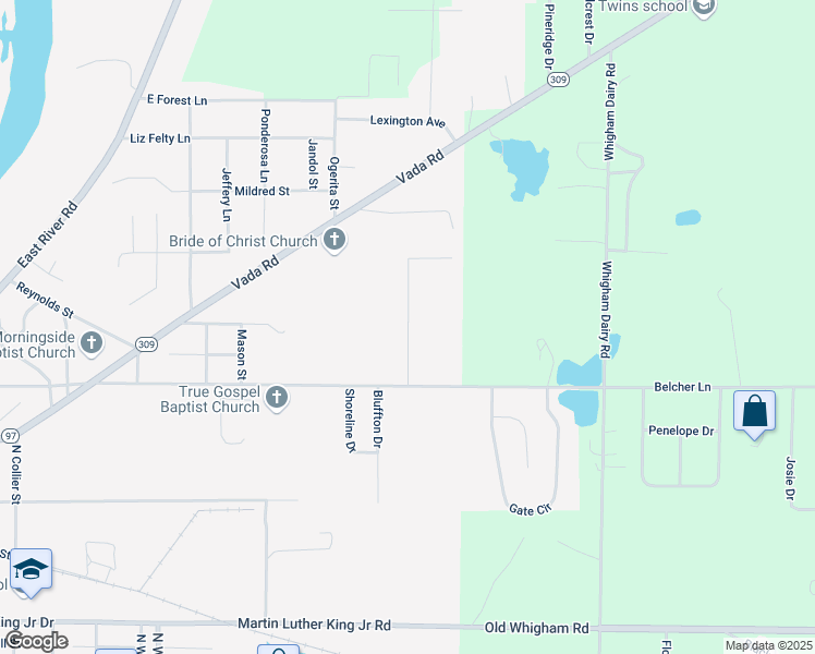 map of restaurants, bars, coffee shops, grocery stores, and more near 1111 Meridian Drive in Bainbridge