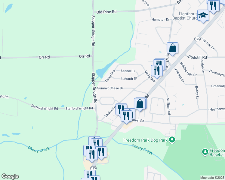 map of restaurants, bars, coffee shops, grocery stores, and more near 3328 Summit Chase Drive in Valdosta