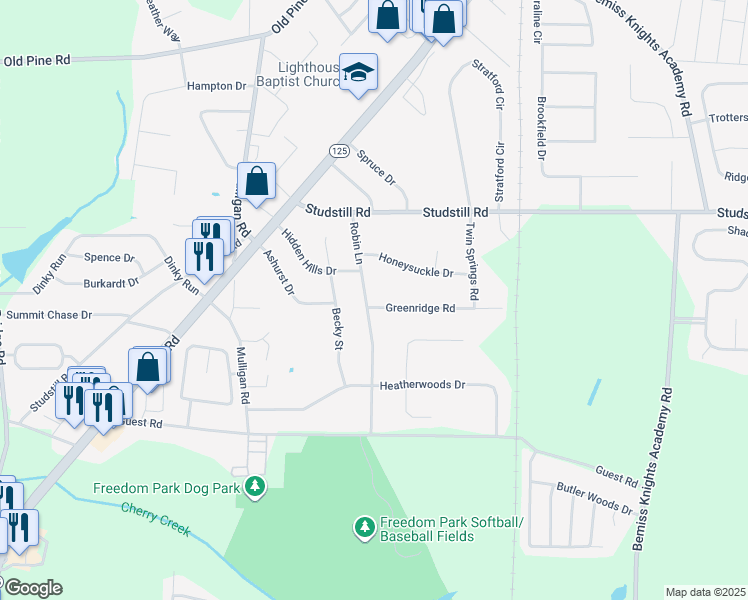 map of restaurants, bars, coffee shops, grocery stores, and more near 3901 Greenridge Road in Valdosta