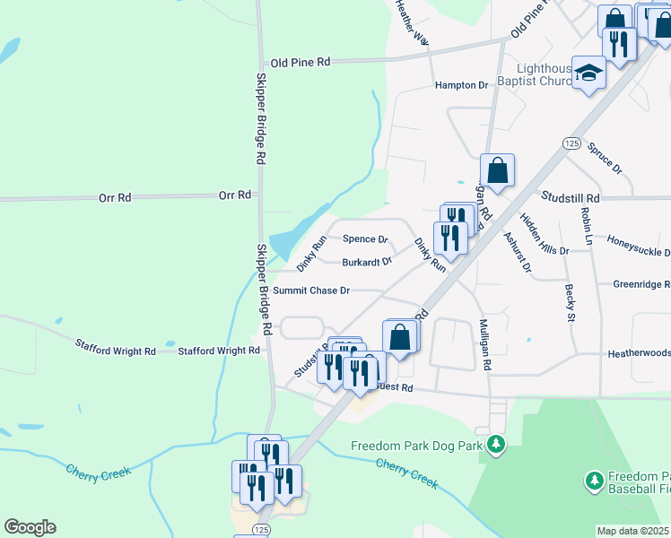 map of restaurants, bars, coffee shops, grocery stores, and more near 3414 Burkardt Drive in Valdosta