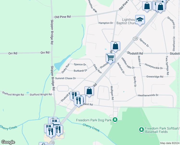 map of restaurants, bars, coffee shops, grocery stores, and more near 3483 Studstill Road in Valdosta