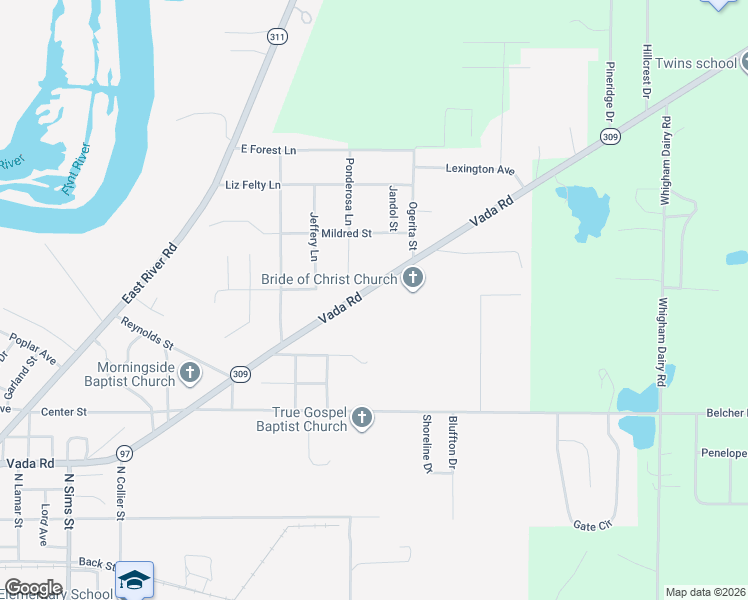 map of restaurants, bars, coffee shops, grocery stores, and more near 1702 Vada Road in Bainbridge