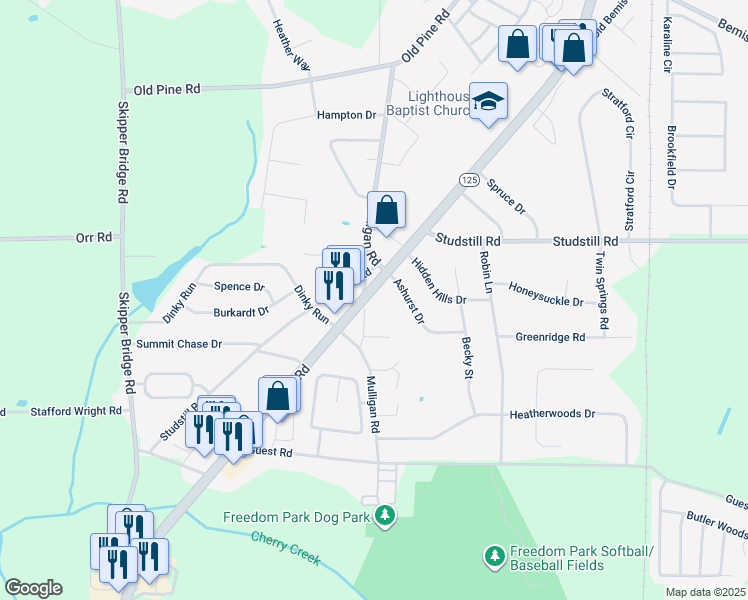 map of restaurants, bars, coffee shops, grocery stores, and more near 3864 Manor Court in Valdosta