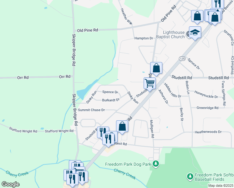 map of restaurants, bars, coffee shops, grocery stores, and more near 3531 Spence Drive in Valdosta
