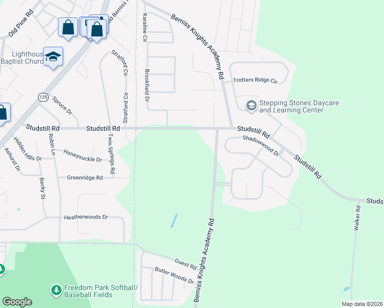 map of restaurants, bars, coffee shops, grocery stores, and more near 3926 Studstill Road in Valdosta