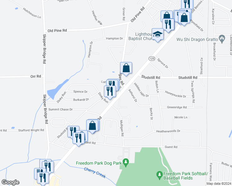 map of restaurants, bars, coffee shops, grocery stores, and more near 4357 Bemiss Road in Valdosta
