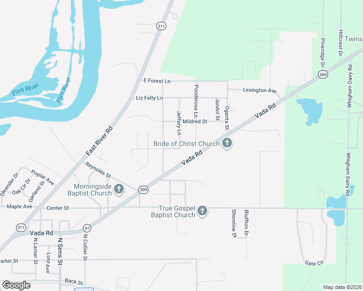 map of restaurants, bars, coffee shops, grocery stores, and more near 1324 Jeffery Lane in Bainbridge