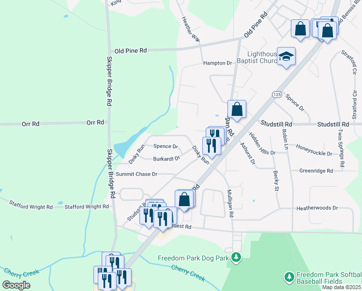 map of restaurants, bars, coffee shops, grocery stores, and more near 3531 Spence Drive in Valdosta