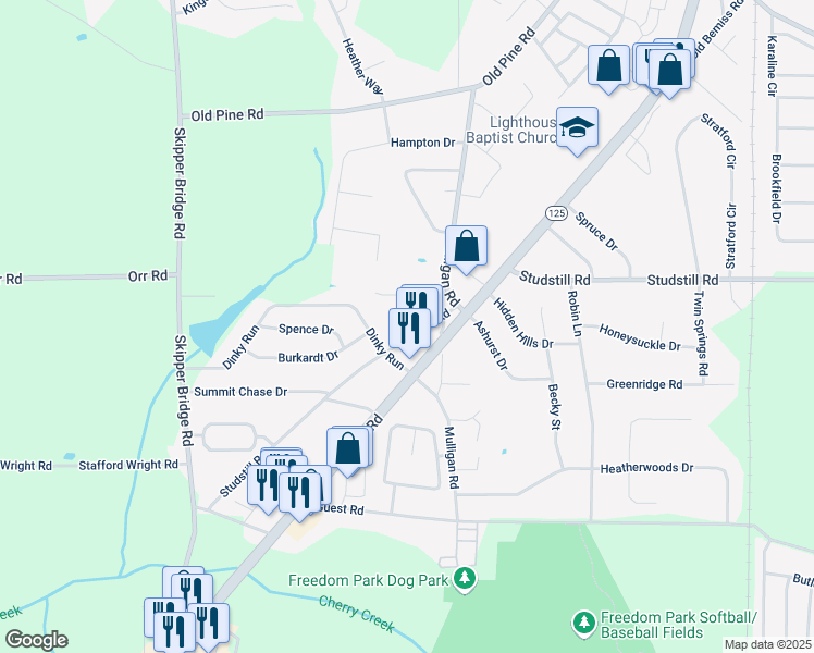 map of restaurants, bars, coffee shops, grocery stores, and more near 3529 Studstill Road in Valdosta