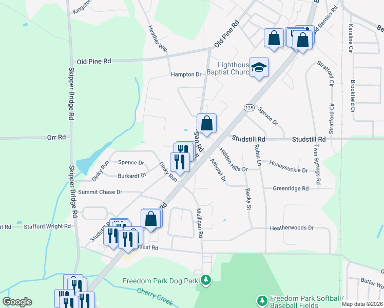 map of restaurants, bars, coffee shops, grocery stores, and more near 4357 Bemiss Road in Valdosta