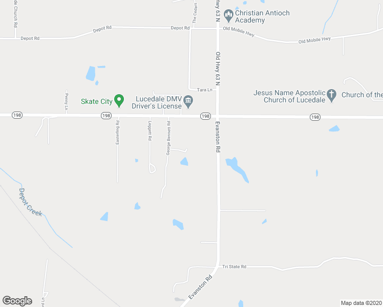 map of restaurants, bars, coffee shops, grocery stores, and more near 198 George Bennett Road in Lucedale