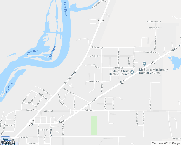 map of restaurants, bars, coffee shops, grocery stores, and more near 1308 Slash Avenue in Bainbridge
