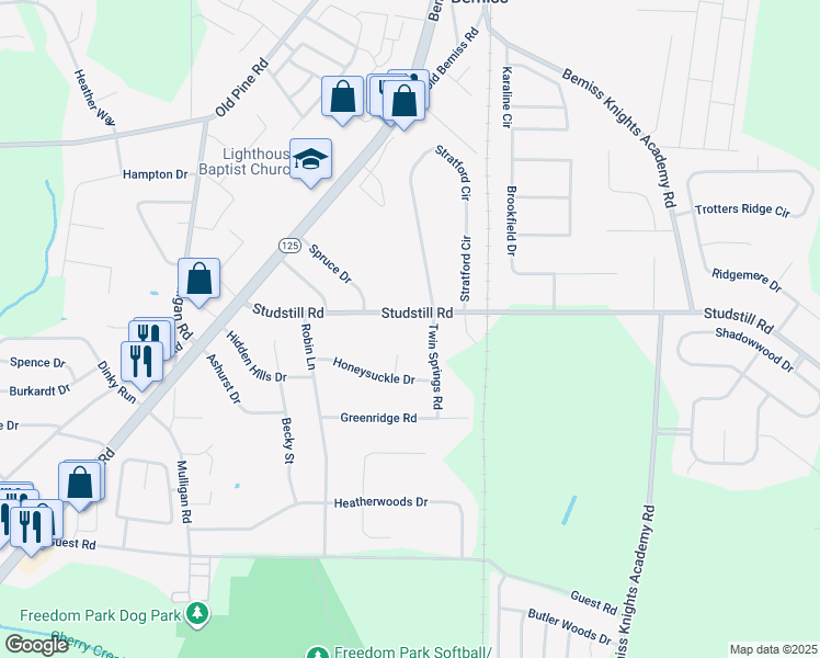 map of restaurants, bars, coffee shops, grocery stores, and more near 3758 Studstill Road in Valdosta
