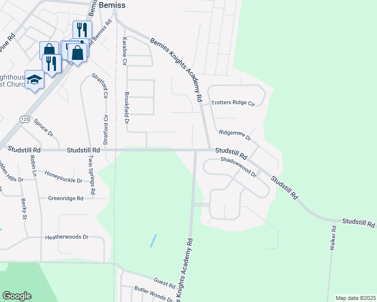 map of restaurants, bars, coffee shops, grocery stores, and more near 3952 Studstill Road in Valdosta