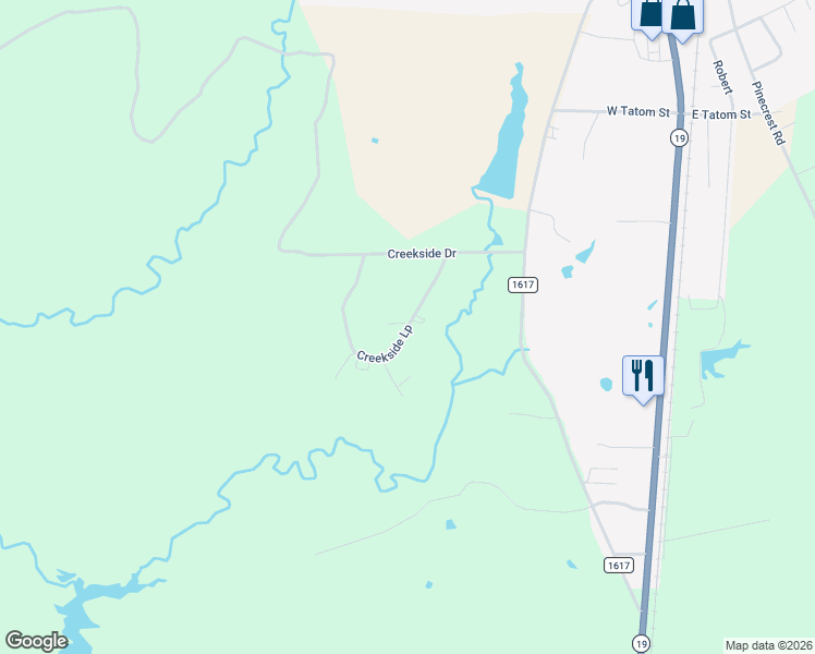 map of restaurants, bars, coffee shops, grocery stores, and more near 183 Creekside Loop in Trinity