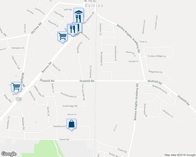 map of restaurants, bars, coffee shops, grocery stores, and more near 3835 Studstill Road in Valdosta