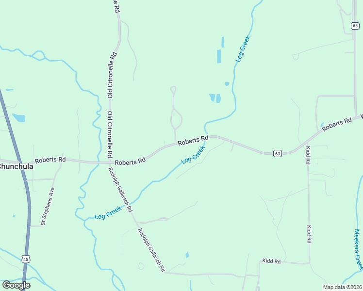 map of restaurants, bars, coffee shops, grocery stores, and more near 11153 Roberts Road in Chunchula