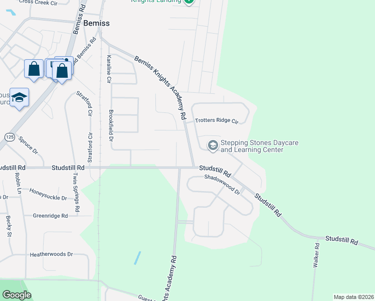 map of restaurants, bars, coffee shops, grocery stores, and more near 3827 Bemiss Knights Academy Road in Valdosta