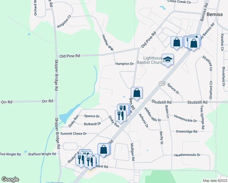map of restaurants, bars, coffee shops, grocery stores, and more near 4445 Cranston Circle in Valdosta