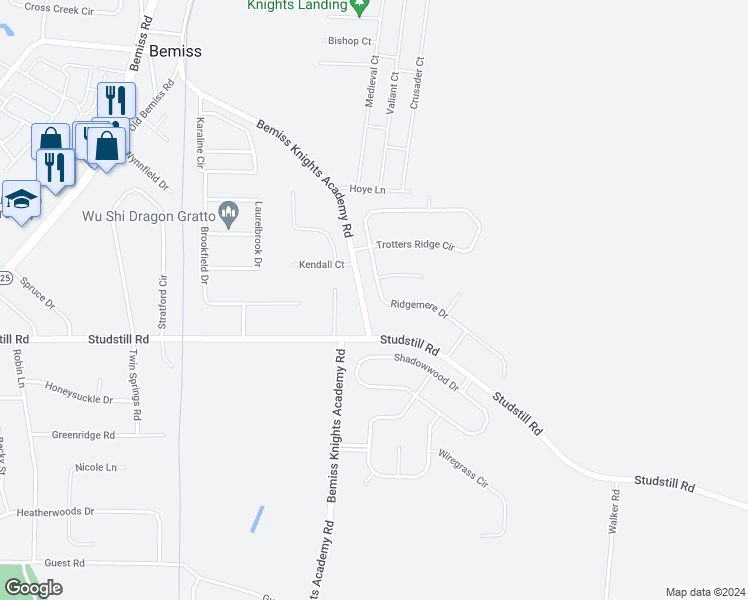 map of restaurants, bars, coffee shops, grocery stores, and more near 3724 Ridgemere Drive in Valdosta