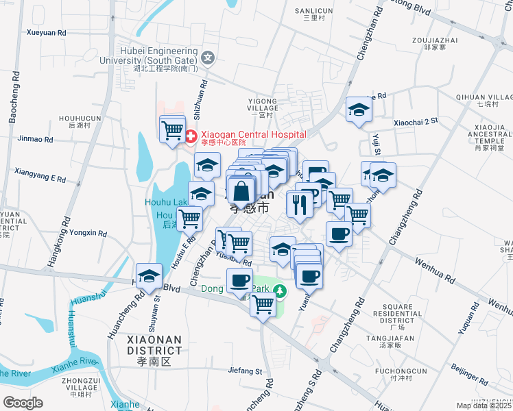 map of restaurants, bars, coffee shops, grocery stores, and more near 73 Cheng Zhan Lu in Xiaogan Shi
