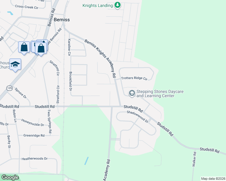 map of restaurants, bars, coffee shops, grocery stores, and more near 3827 Bemiss Knights Academy Road in Valdosta