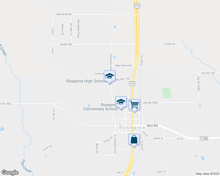 map of restaurants, bars, coffee shops, grocery stores, and more near 1996 Louisiana Avenue in DeRidder