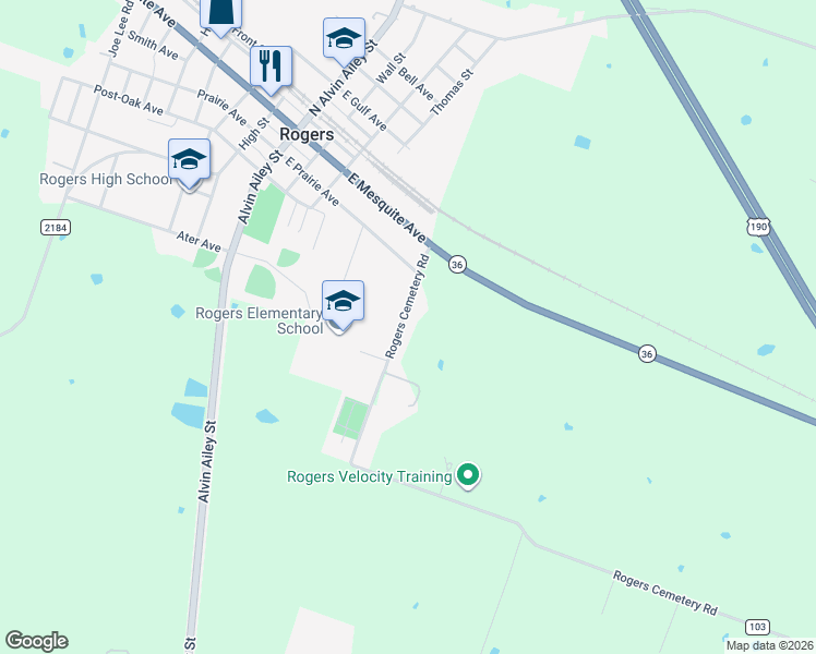 map of restaurants, bars, coffee shops, grocery stores, and more near 605 Rogers Cemetery Road in Rogers