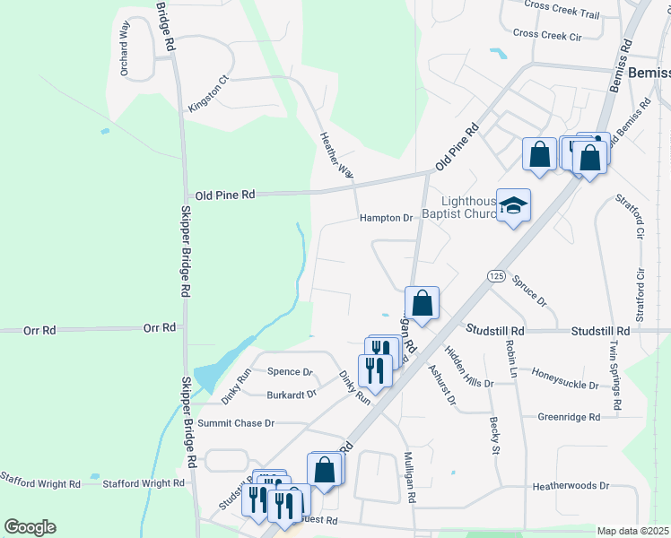 map of restaurants, bars, coffee shops, grocery stores, and more near 4414 Wood Hollow Circle in Valdosta