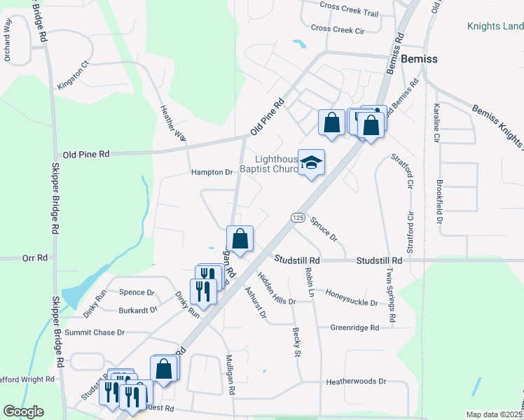 map of restaurants, bars, coffee shops, grocery stores, and more near 3816 Coventry Drive in Valdosta