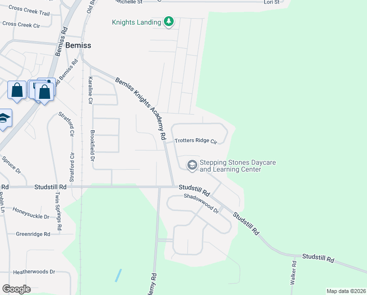 map of restaurants, bars, coffee shops, grocery stores, and more near 3716 Ridgemere Drive in Valdosta