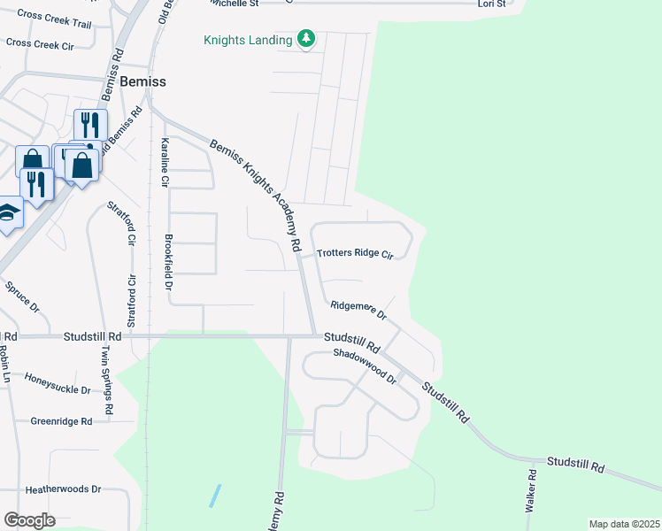 map of restaurants, bars, coffee shops, grocery stores, and more near 3805 Saddlebred Lane in Valdosta