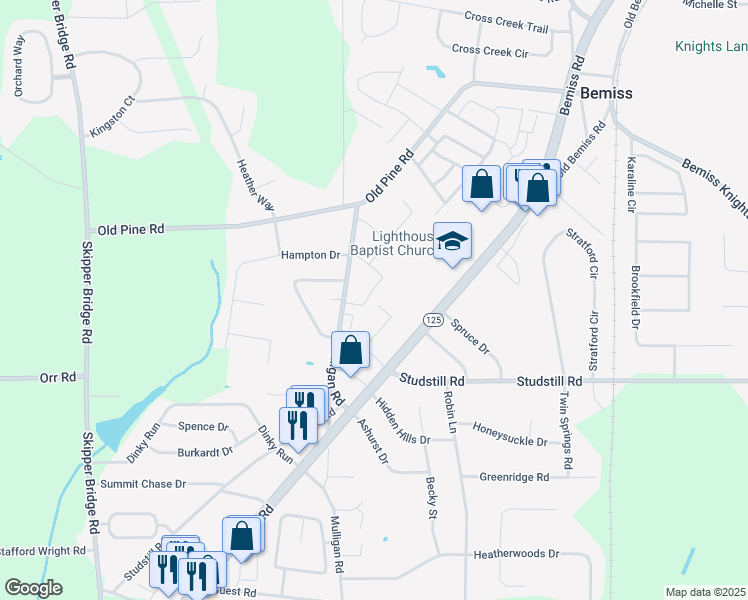 map of restaurants, bars, coffee shops, grocery stores, and more near 3816 Coventry Drive in Valdosta