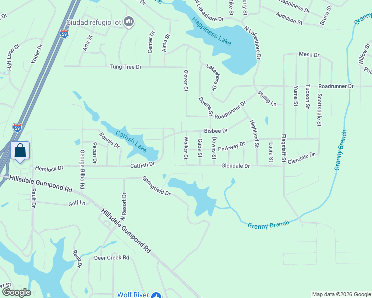 map of restaurants, bars, coffee shops, grocery stores, and more near Walker Street in Pearl River County
