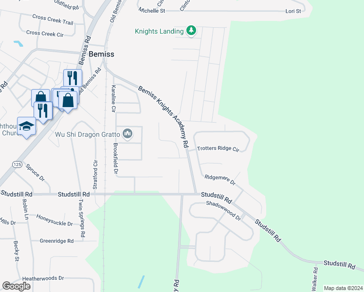 map of restaurants, bars, coffee shops, grocery stores, and more near 3808 Merriman Court in Valdosta