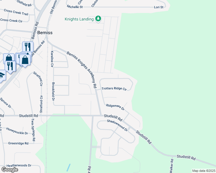 map of restaurants, bars, coffee shops, grocery stores, and more near 3813 Trotters Ridge Circle in Valdosta