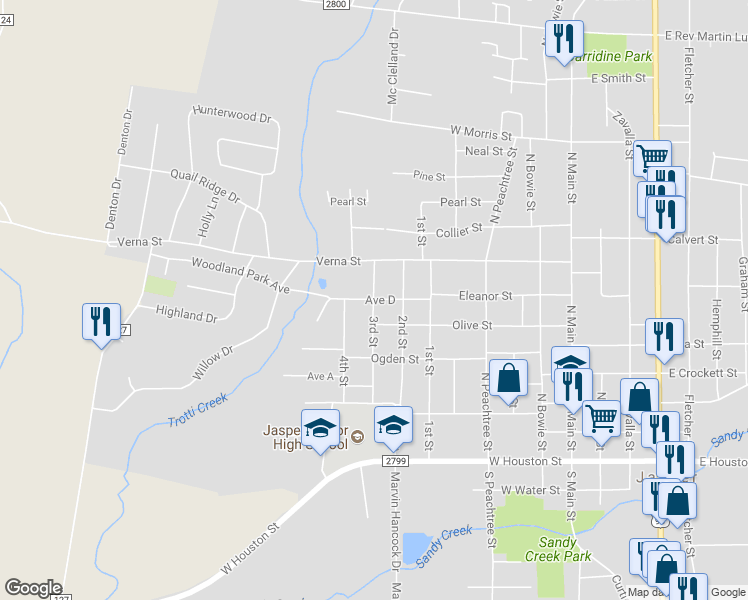 map of restaurants, bars, coffee shops, grocery stores, and more near 698 3rd Street in Jasper