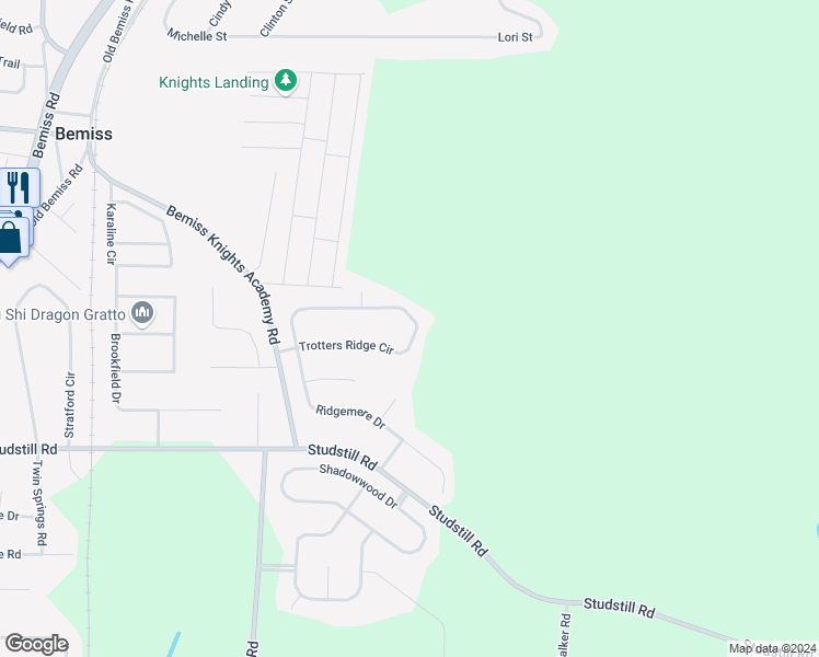 map of restaurants, bars, coffee shops, grocery stores, and more near 3875 Trotters Ridge Circle in Valdosta