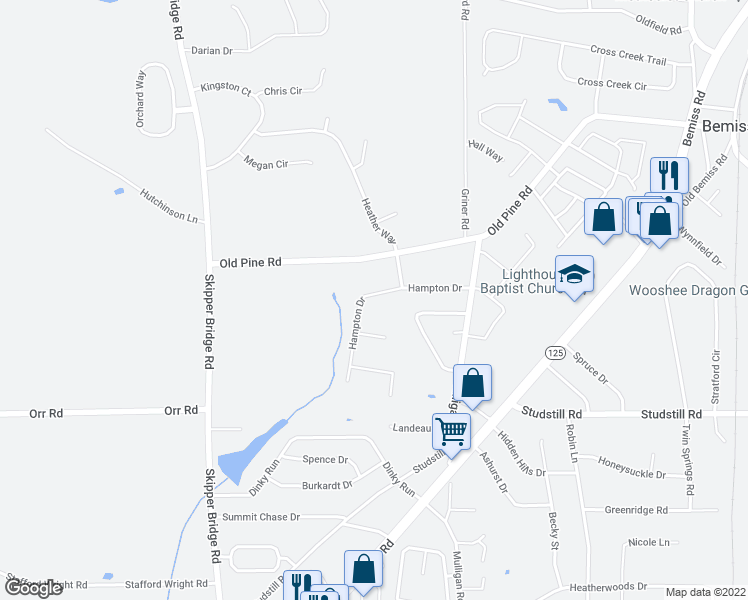 map of restaurants, bars, coffee shops, grocery stores, and more near 4289 Hampton Drive in Valdosta