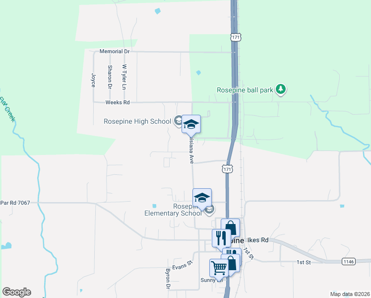 map of restaurants, bars, coffee shops, grocery stores, and more near 7059 Cullbreath Drive in DeRidder